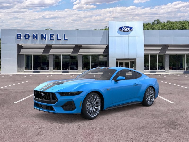 2026 Ford Mustang GT Premium in Grabber Blue Metallic — front three-quarter view