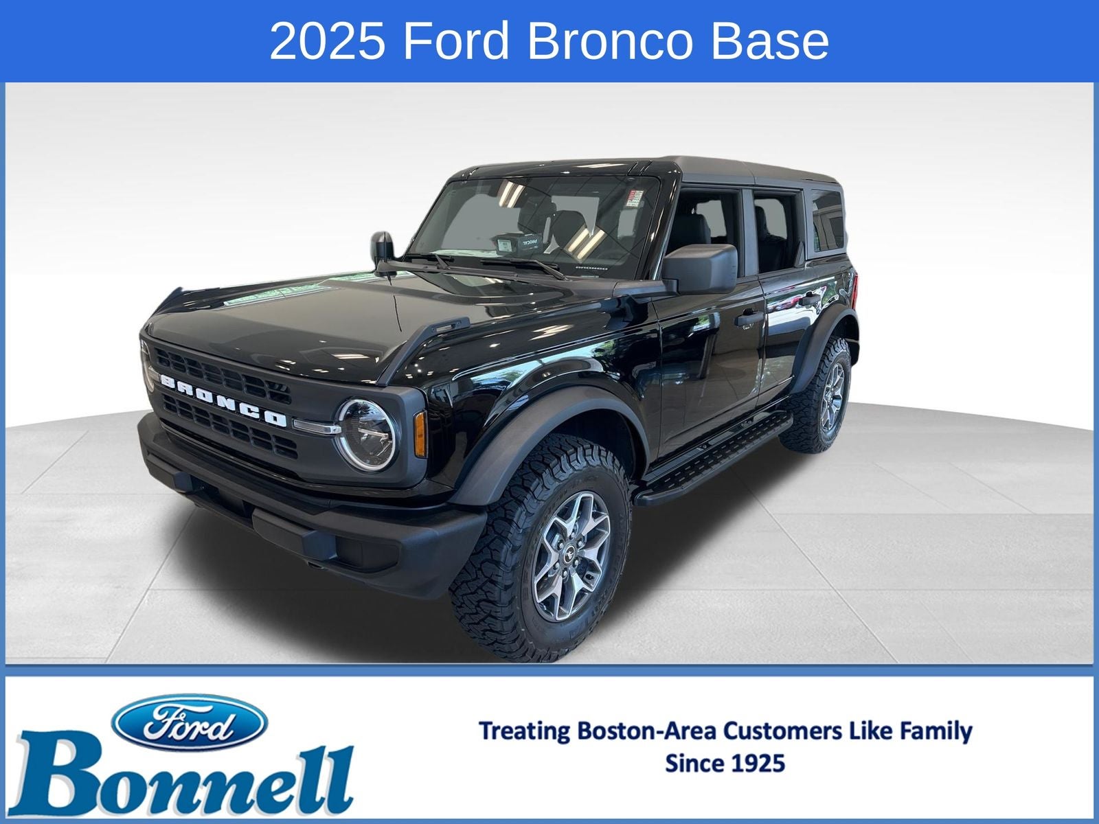 2025 Ford Bronco Base in Shadow Black — front three-quarter view