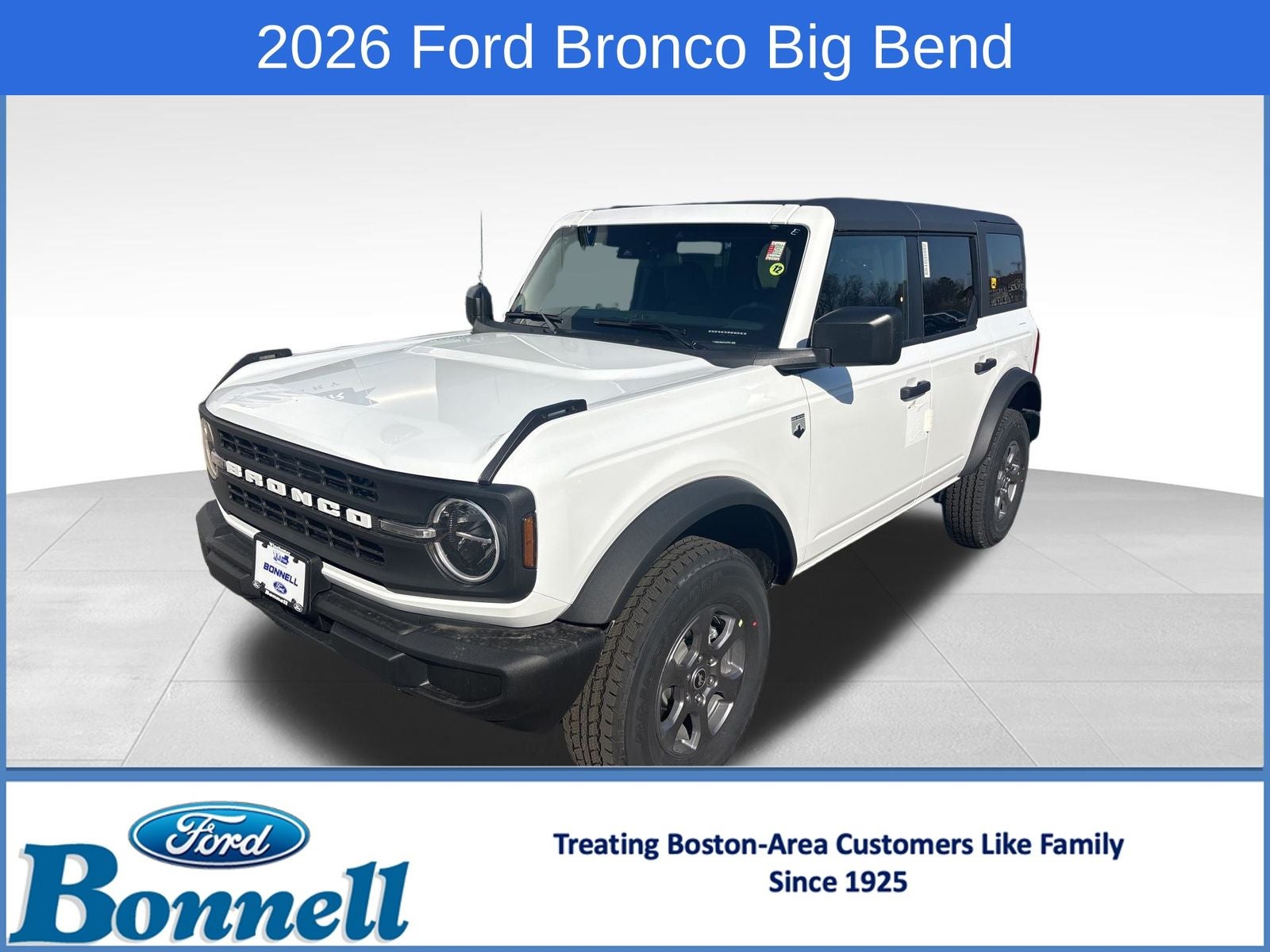 2026 Ford Bronco Big Bend in Oxford White — front three-quarter view