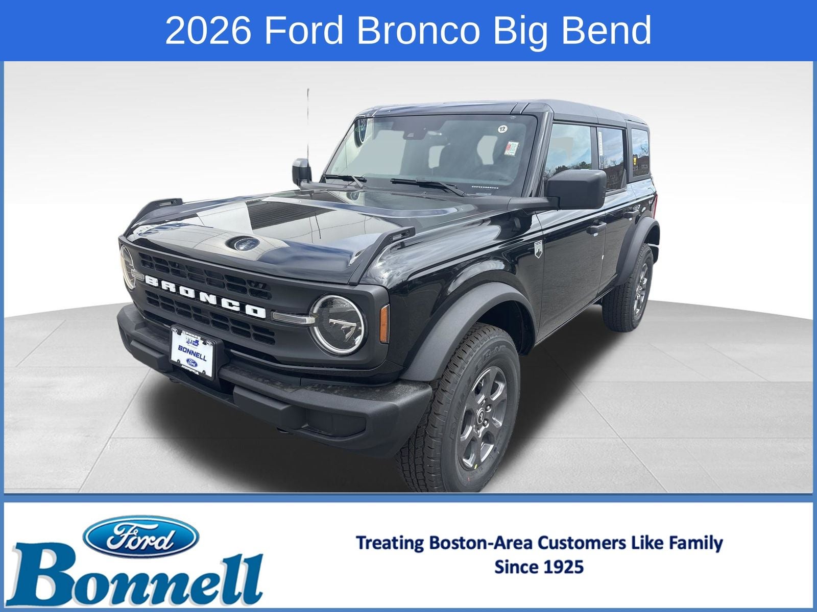 2026 Ford Bronco Big Bend in Shadow Black — front three-quarter view