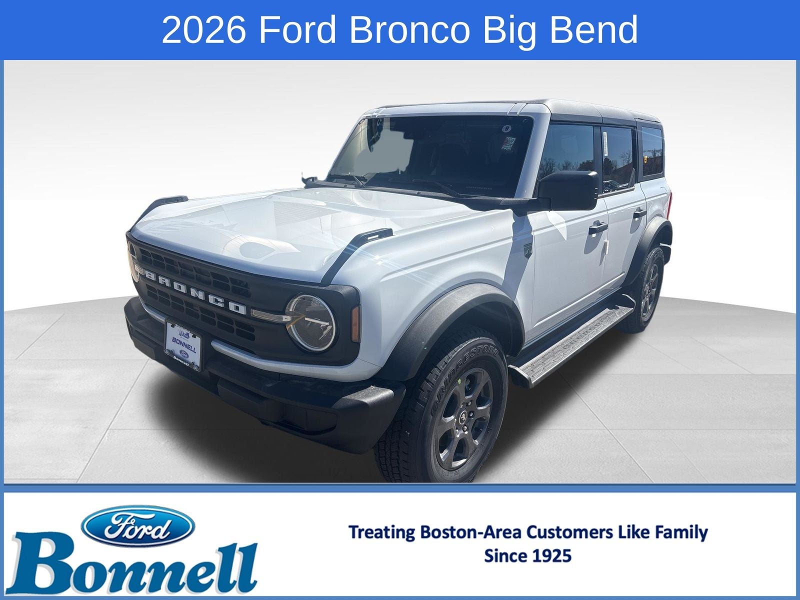 2026 Ford Bronco Big Bend in Oxford White — front three-quarter view