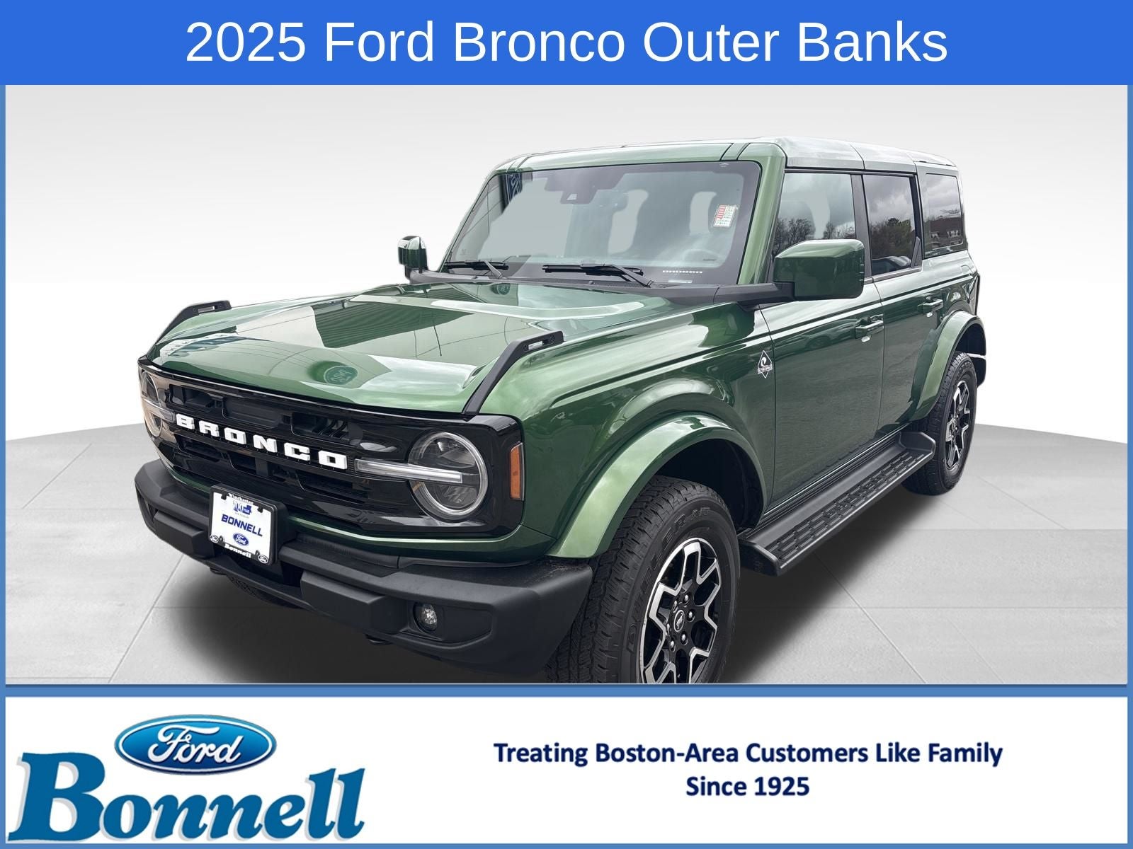 2025 Ford Bronco Outer Banks in Eruption Green Metallic — front three-quarter view