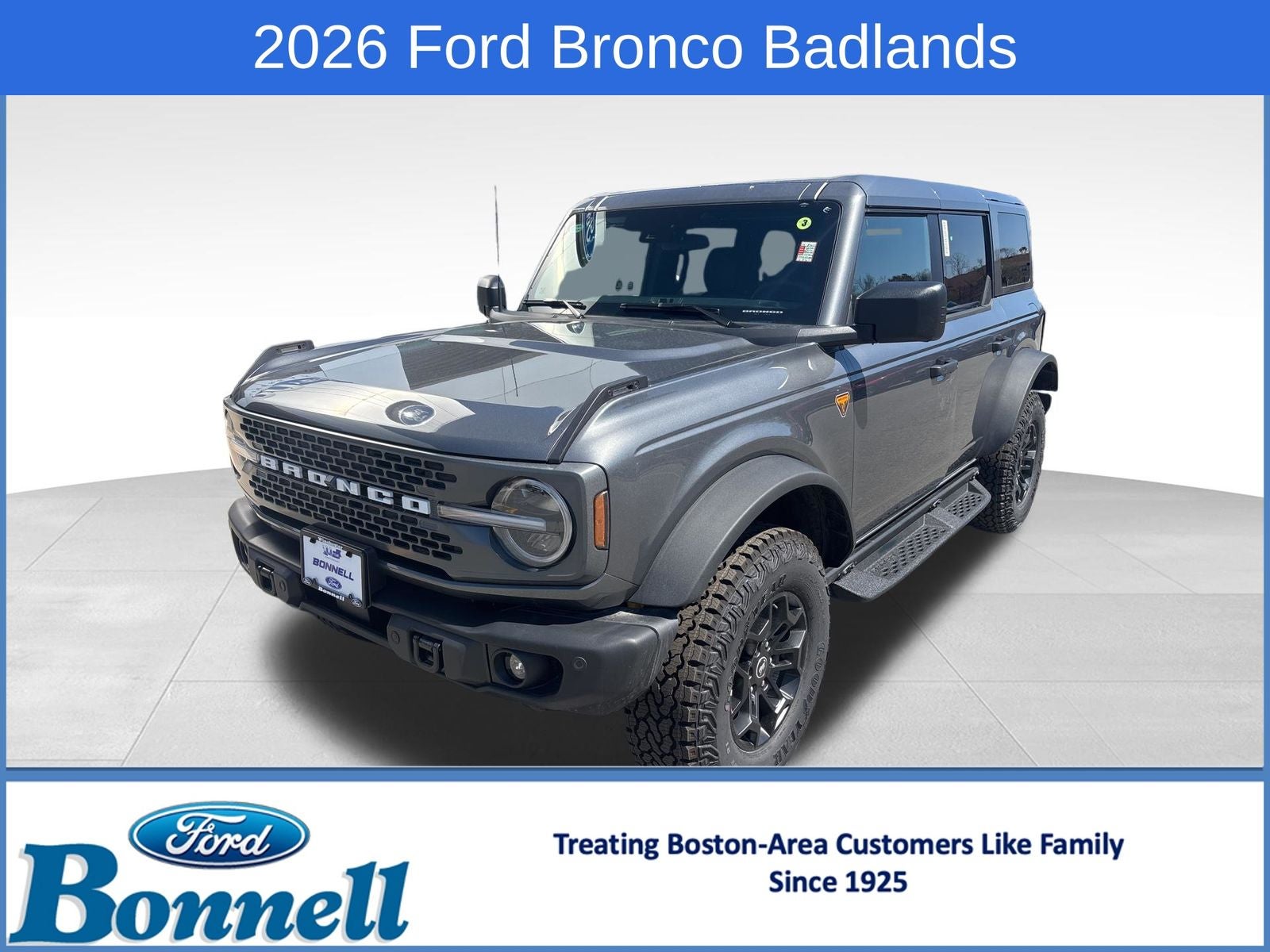 2026 Ford Bronco Badlands in Carbonized Gray Metallic — front three-quarter view