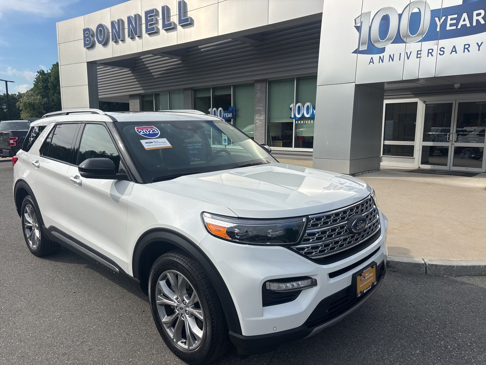 2023 Ford Explorer Limited in White Metallic — front three-quarter view