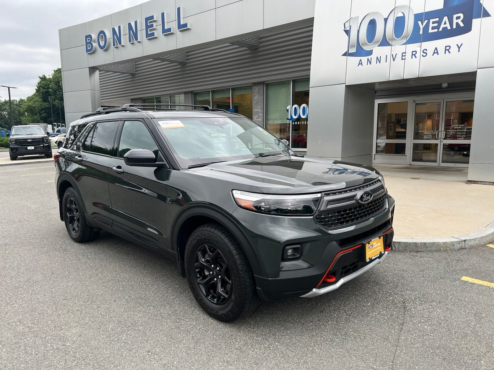2023 Ford Explorer Timberline in Green Metallic — front three-quarter view