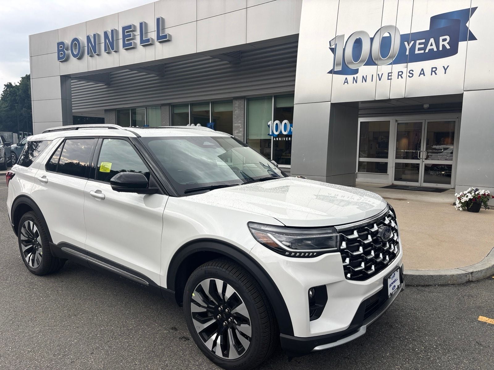 2026 Ford Explorer Platinum in Star White Metallic Tri-Coat — front three-quarter view