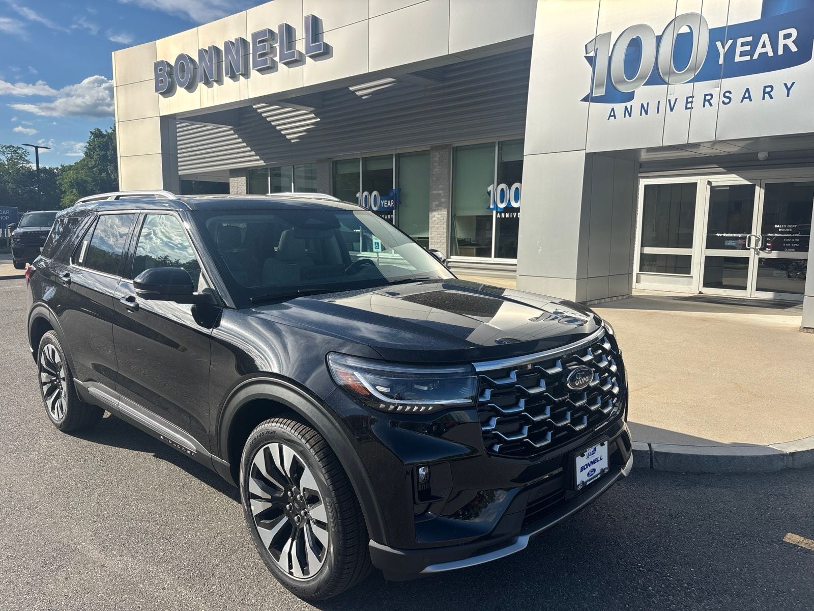 2026 Ford Explorer Platinum in Agate Black Metallic — front three-quarter view