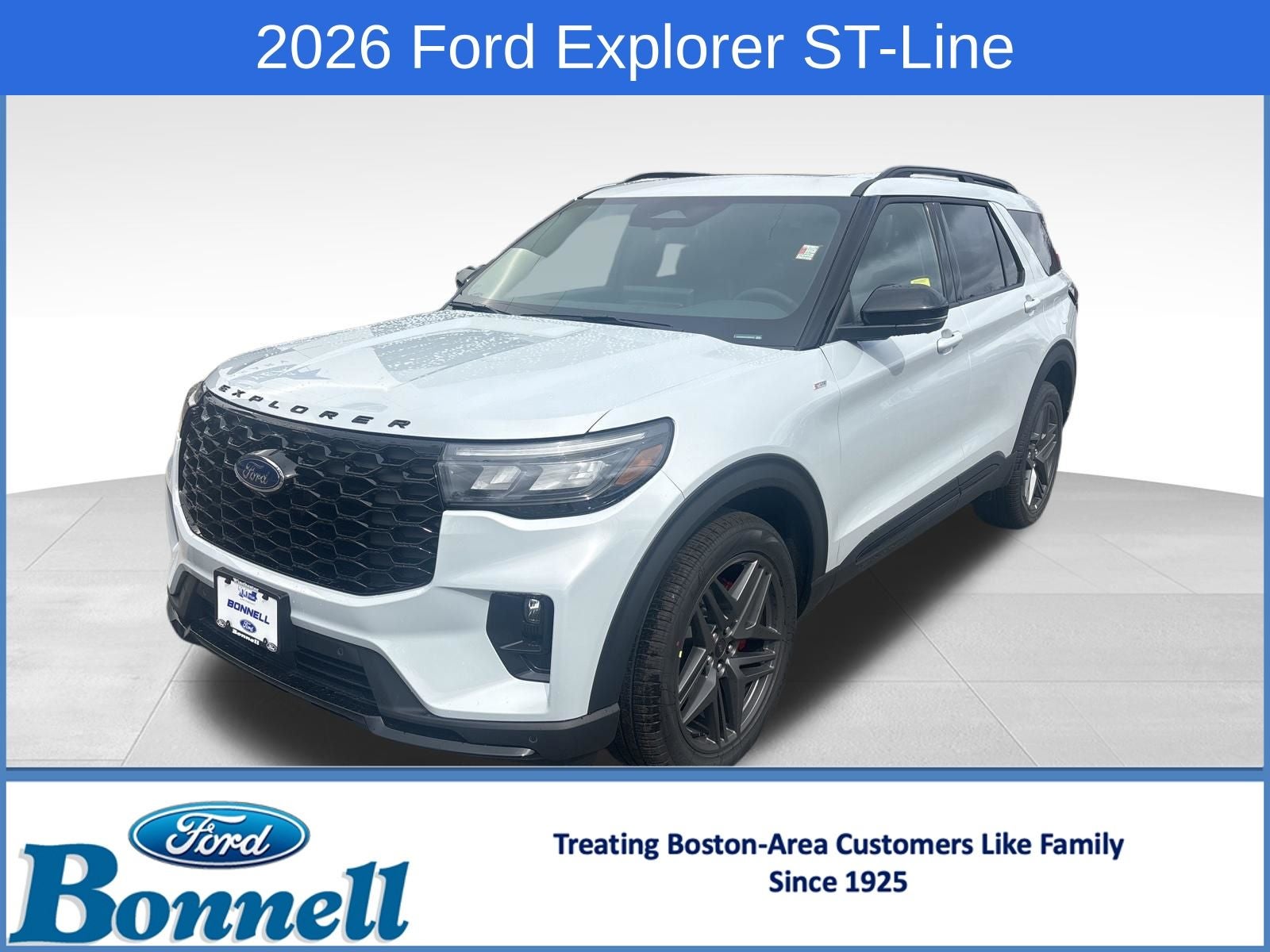 2026 Ford Explorer ST-Line in Space White Metallic — front three-quarter view