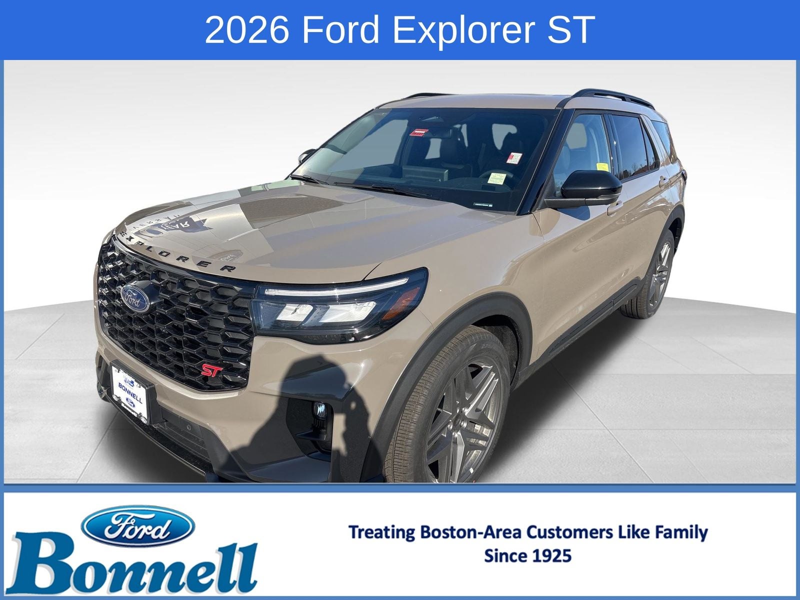 2026 Ford Explorer ST in Marsh Gray — front three-quarter view