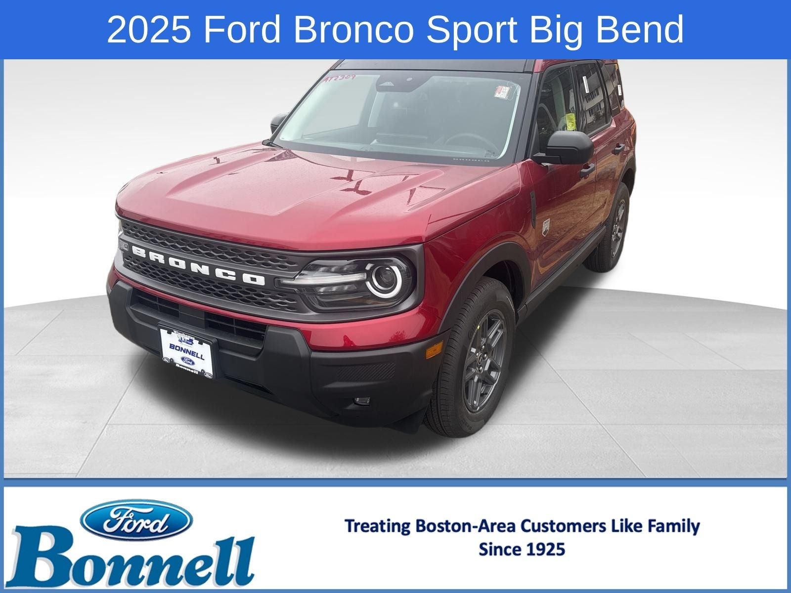 2025 Ford Bronco Sport Big Bend in Ruby Red Metallic Tinted Clearcoat — front three-quarter view