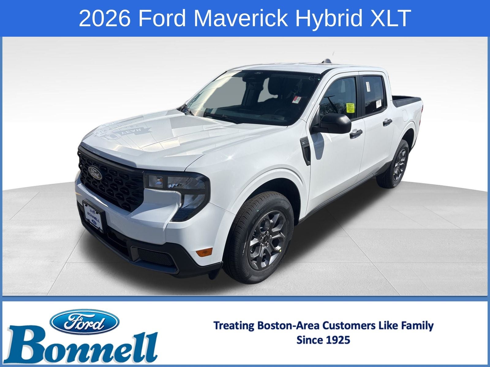 2026 Ford Maverick XLT in Oxford White — front three-quarter view