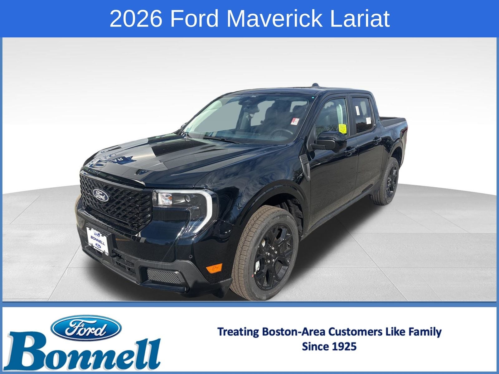 2026 Ford Maverick Lariat in Shadow Black — front three-quarter view